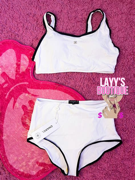 white chanel bathing suit|Chanel bikini peach.